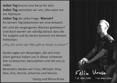 Zeitung Anzeige Felix Kruse
