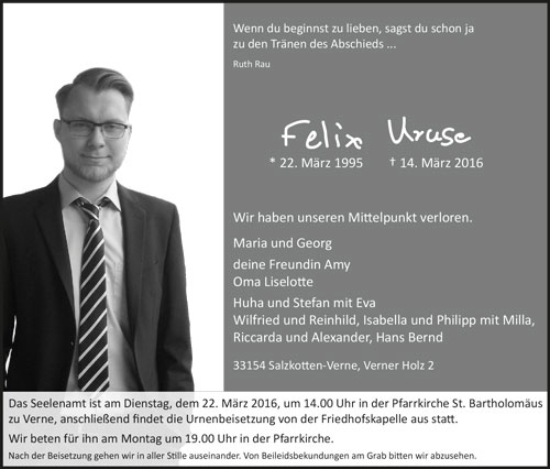 Zeitung Anzeige Felix Kruse